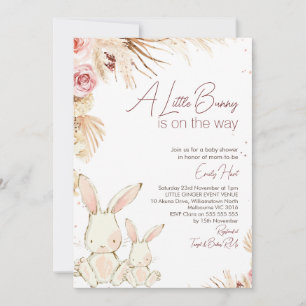 Boho Floral White Bunny Baby Shower Invitation