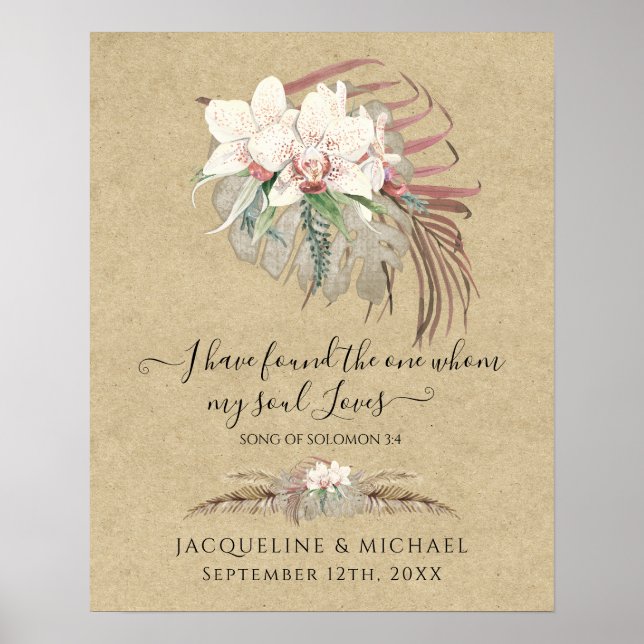 Boho Floral White Orchid Pampas Grass Wedding Poster (Front)