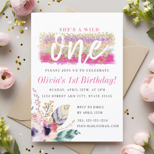 Boho Floral Wild One Girl's First Birthday Invitation