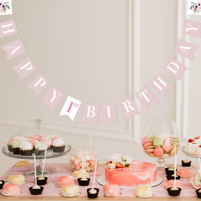 Boho Floral Wild One Girl's First Birthday Party Bunting (Creator Uploaded)
