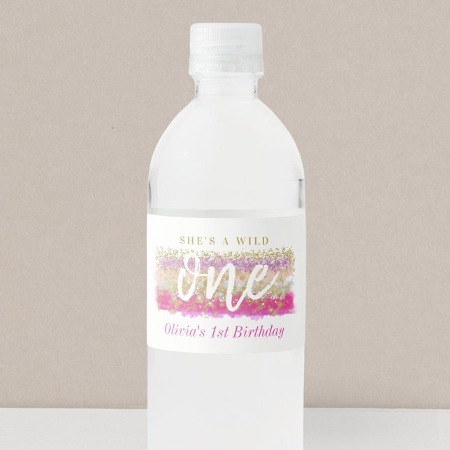 Boho Floral Wild One Girl's First Birthday Party Water Bottle Label (Creator Uploaded)