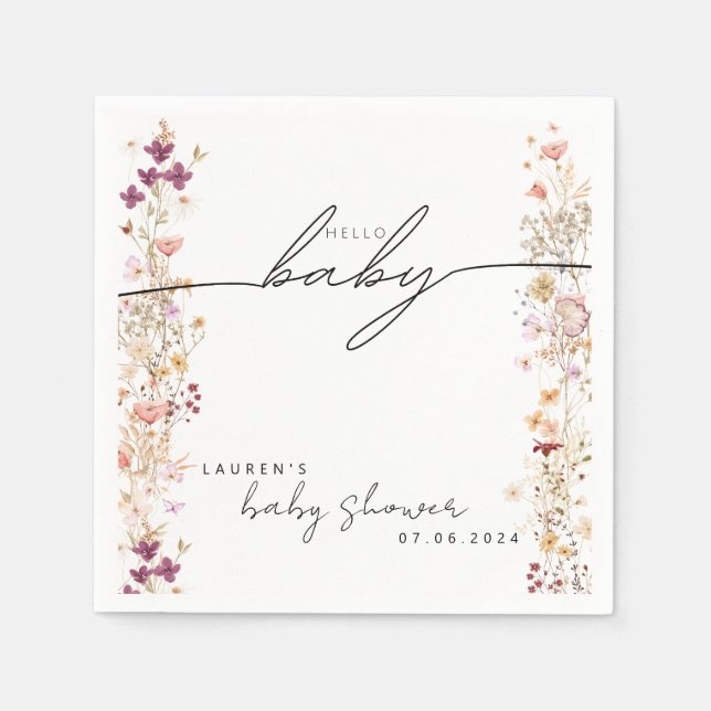 Boho floral wildflower baby shower table decor napkin (Front)