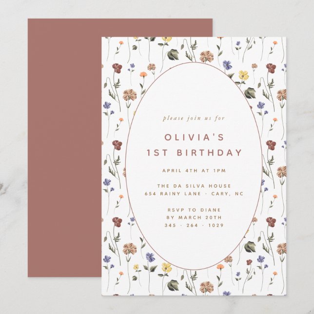 Boho Floral Wildflower Birthday | Invitation (Front/Back)