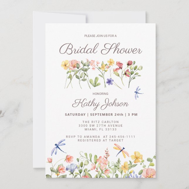  Boho Floral Wildflower Bridal Shower Invitation (Front)