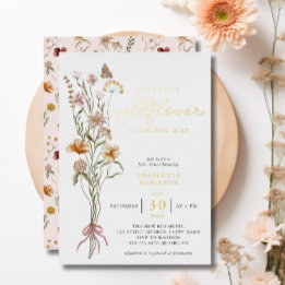 Boho Floral Wildflower Girl Baby Shower Gold