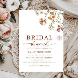  Boho Floral Wildflower Terracotta Bridal Brunch Invitation
