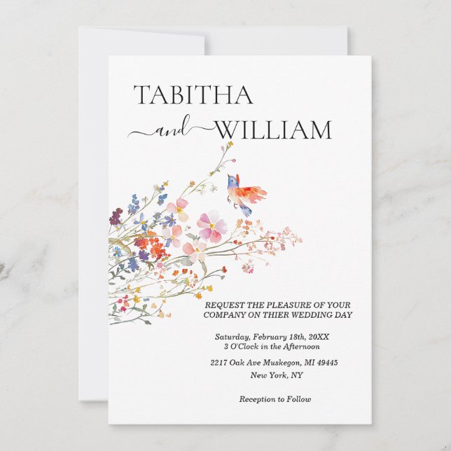 Boho Floral wildflower wedding  Invitation (Front)