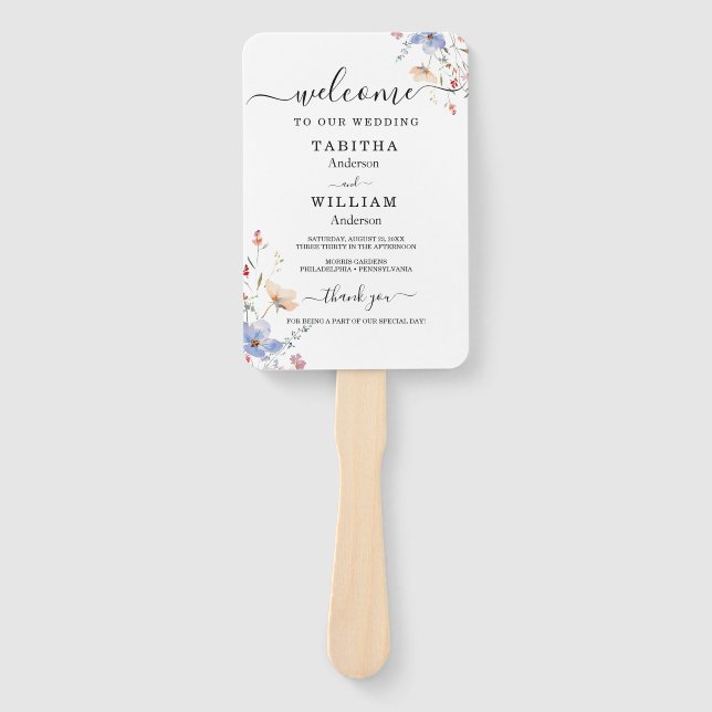 Boho Floral wildflower wedding Invitation Hand Fan (Front)