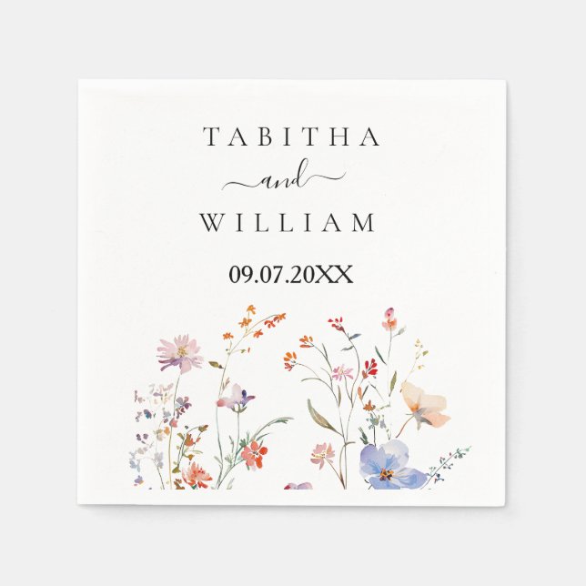 Boho Floral wildflower wedding Napkin (Front)
