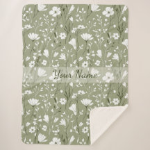 Boho Floral Wildflowers Sage Green Personalized