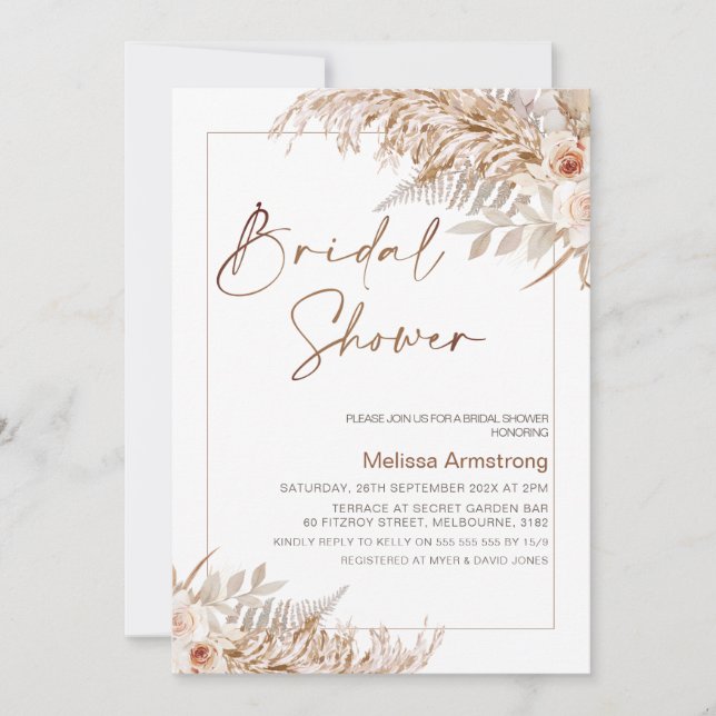 Boho Floral with Pampas Frame Bridal Shower Invitation (Front)