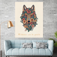 Boho Floral Wolf Wall Art Poster