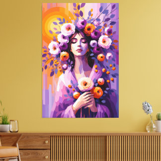 Boho Floral Woman Canvas Print