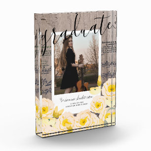 Boho Floral Wood Music Graduation Photo Block