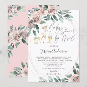 Boho Floral Woodland Animals Baby Shower by Mail Invitation