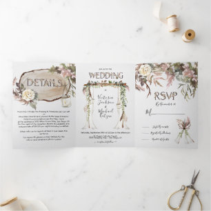 Boho Floral Woodland Wedding Tri-Fold Invitation