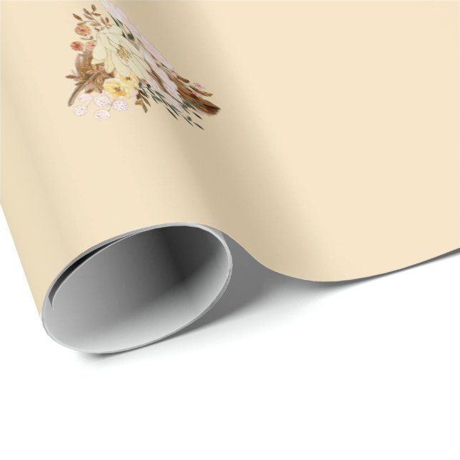 Boho Floral Wrapping Paper Beige (Roll Corner)