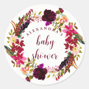 Boho Floral Wreath   Baby Shower Classic Round Sticker