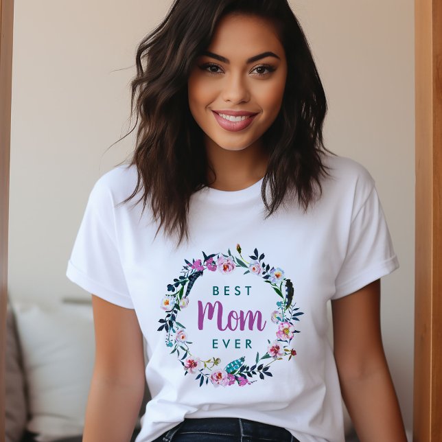 Boho Floral Wreath Best Mum Ever T-Shirt (Creator Uploaded)