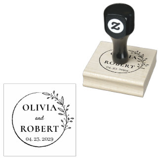 Boho floral wreath botanical wedding monogram logo rubber stamp