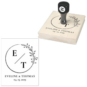 Boho floral wreath botanical wedding monogram logo rubber stamp