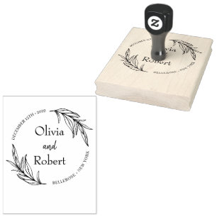 Boho floral wreath botanical wedding monogram logo rubber stamp