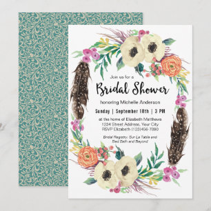 Boho Floral Wreath Bridal Shower Invitation