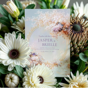Boho Floral Wreath Gold Frame Elegant Wedding Invitation
