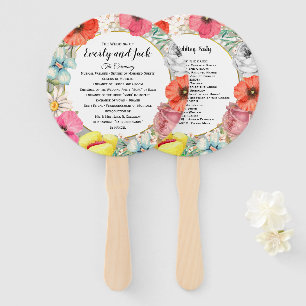 Boho Floral Wreath Pink Gold Wedding Program Hand Fan