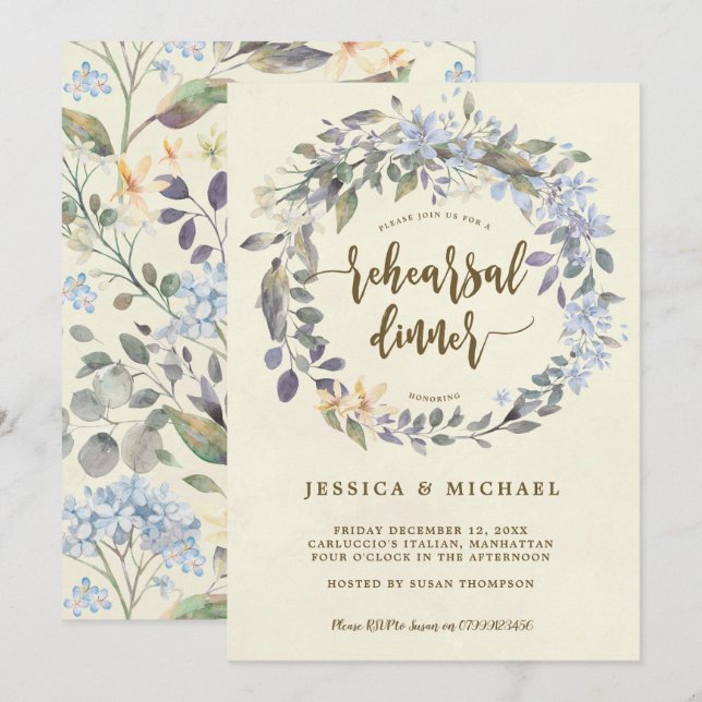 boho floral wreath rehearsal dinner invitation (Front/Back)