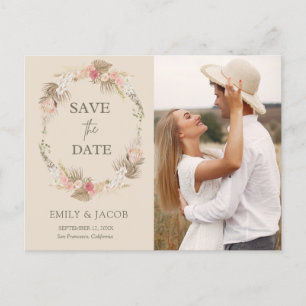 Boho floral wreath Save the date Postcard
