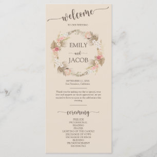 Boho Floral Wreath Script Wedding Flat Program Programme