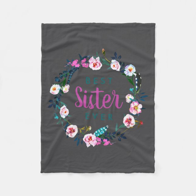 Boho Floral Wreath Sister Ever  Fleece Blanket (Front)