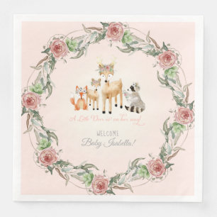 Boho Floral Wreath Woodland Animals Baby Shower Napkin