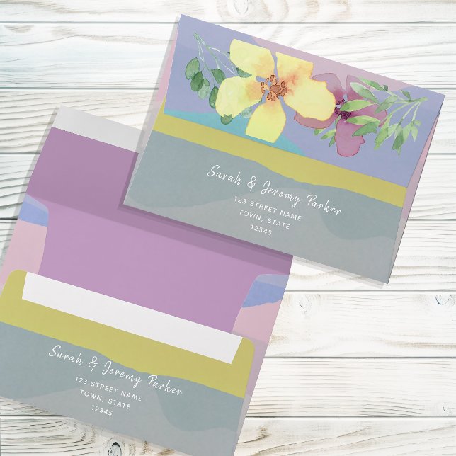 Boho Floral Yellow and Purple Wedding Envelope (Creator Uploaded)