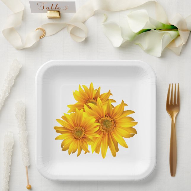 Boho Floral Yellow Flowers Country Floral Wedding Paper Plate (Wedding)