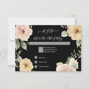 Boho Floral Yellow Pink Rose Black RSVP Response