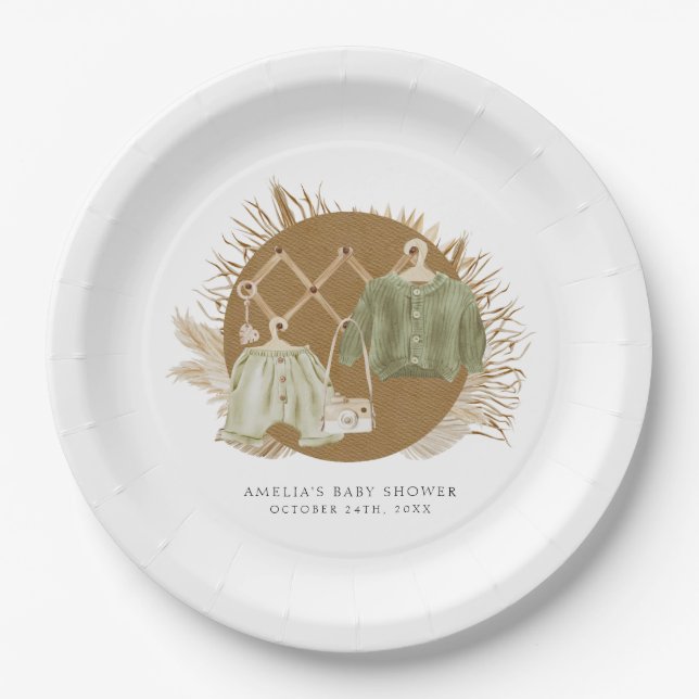 Boho Florals Baby Shower Paper Plate (Front)