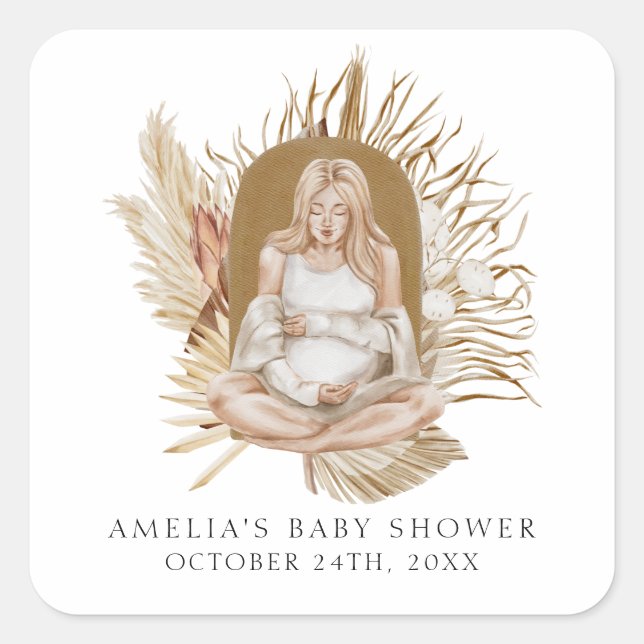 Boho Florals Baby Shower Square Sticker (Front)