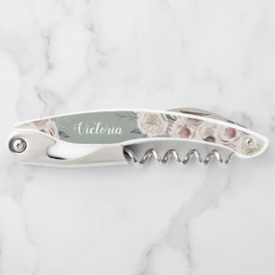 Boho Florals Calligraphy Bridesmaid Name Favour Corkscrew