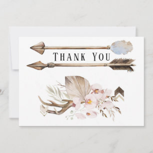 Boho Florals & Deer Antlers Arrows Thank You Cards