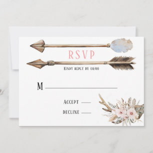 Boho Florals & Deer Antlers Arrows Wedding RSVP Invitation