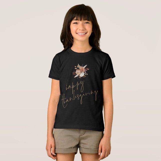 Boho Florals Gold Text Happy Thanksgiving Tri-Blend Shirt (Front Full)