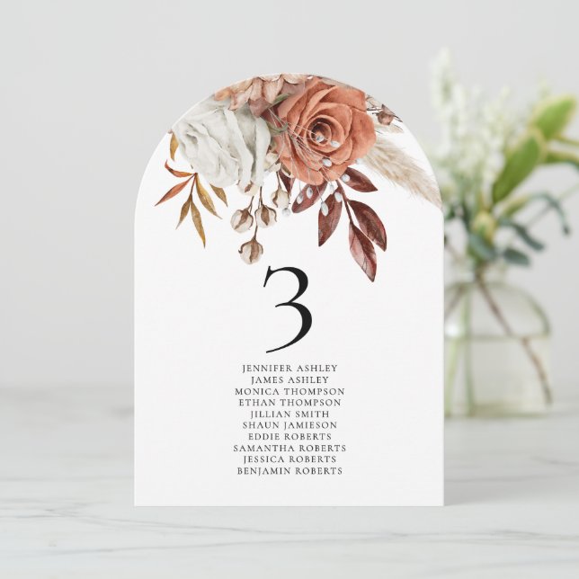 Boho Florals Guest Names QR Wedding Table Number (Standing Front)