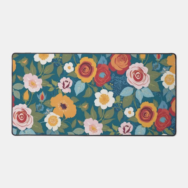 Boho Florals in Retro Colours Desk Mat (Front)