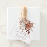 Boho Florals Love Thanks Brown Text Wedding Favour Tags<br><div class="desc">Boho Florals Love Thanks Brown Text Wedding. Beautiful autumn coloured florals decorate the top,  and Love and Thanks is in a set informal handwritten style in brown. Easily personalise your names and wedding date and your message to your guests on the back.</div>