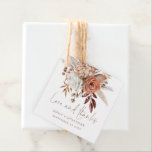 Boho Florals Love Thanks Brown Text Wedding Favour Tags<br><div class="desc">Boho Florals Love Thanks Brown Text Wedding. Beautiful autumn coloured florals decorate the top,  and Love and Thanks is in a set informal handwritten style in brown. Easily personalise your names and wedding date and your message to your guests on the back.</div>