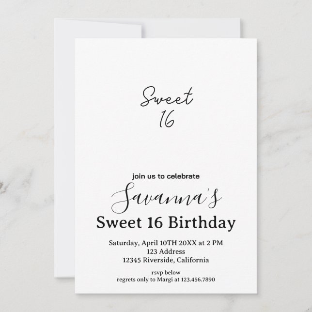 Boho Florals Personalised Sweet 16 Birthday Invitation (Front)