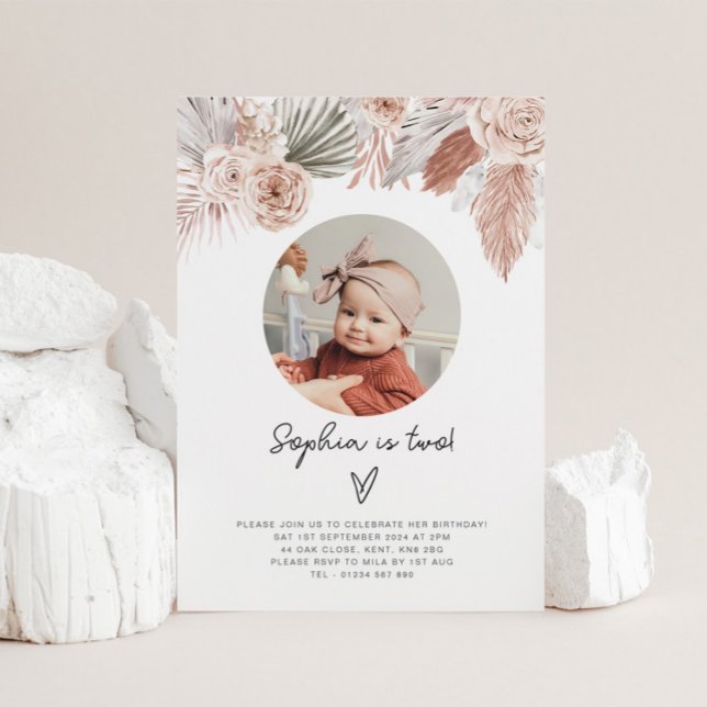 Boho Florals Photo Birthday Invitation (Creator Uploaded)
