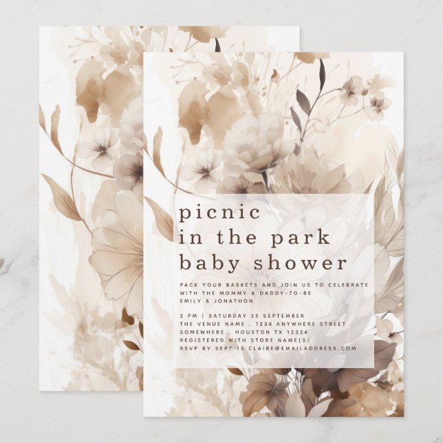 Boho Florals Picnic in Park Baby Shower Invitation (Front/Back)